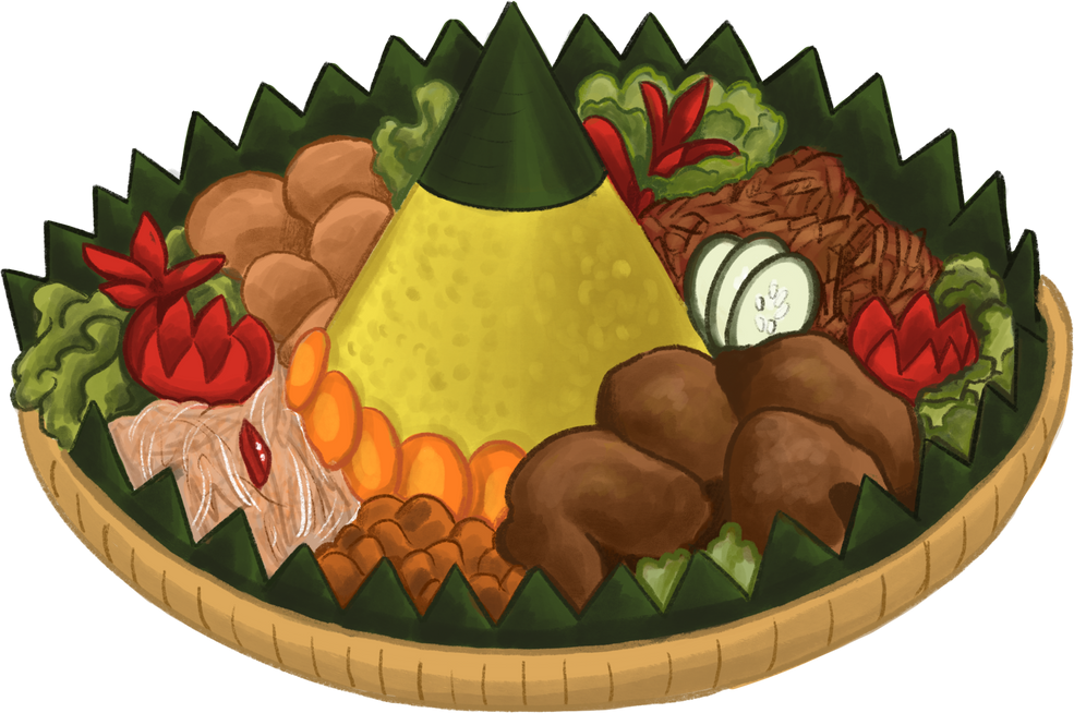 Nasi kuning tumpeng komplit
